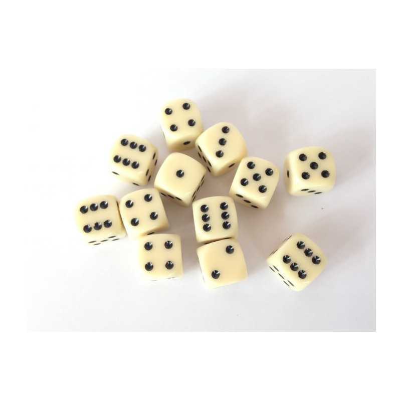 SET DE 12 DADOS D6 16MM OPACOS MARFIL C/NEGRO