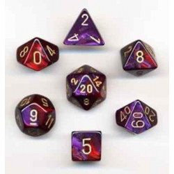 SET DE 7 DADOS GEMINI PURPURA-ROJO C/DORADO