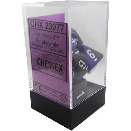 SET DE 7 DADOS TRASLUCIDOS MORADO C/BLANCO