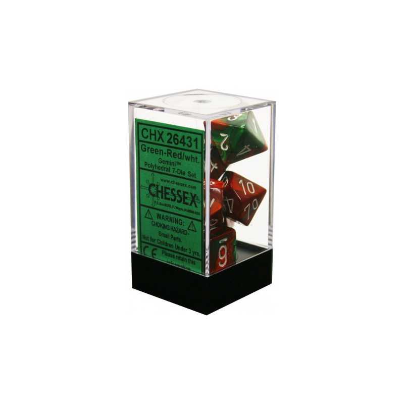 SET DE 7 DADOS GEMINI VERDE-ROJO C/BLANCO