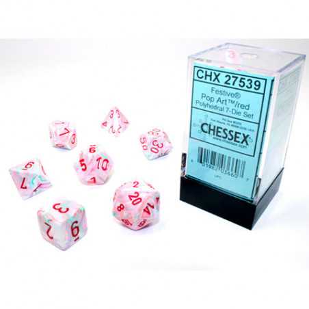 SET DE 7 DADOS FESTIVE POP ART C/ROJO
